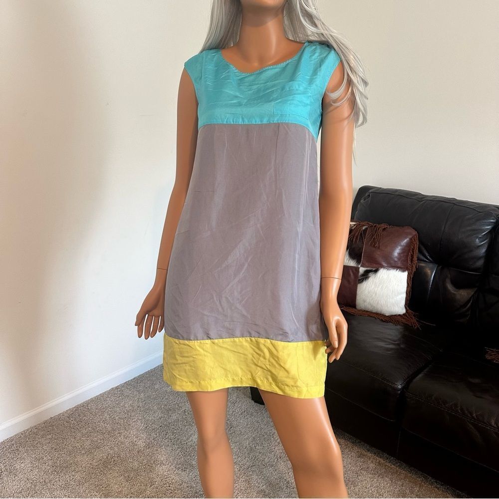 Anthropologie Odille Silk Colorblock Pocket Dress Sz 2 Boho Minimalist Retro NWT